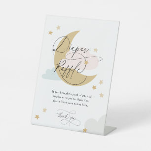 Moon and Stars Diaper Raffles Schild Pink Blue Gol