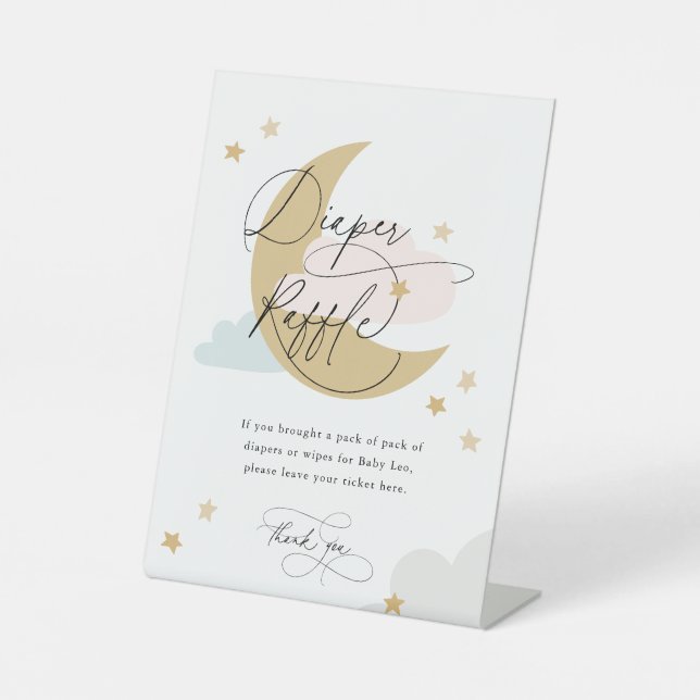 Moon and Stars Diaper Raffles Schild Pink Blue Gol (Vorderseite)