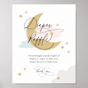 Moon and Stars Diaper Raffles Schild Pink Blue Gol