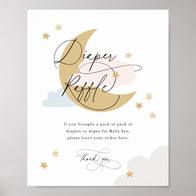 Moon and Stars Diaper Raffles Schild Pink Blue Gol (Vorne)