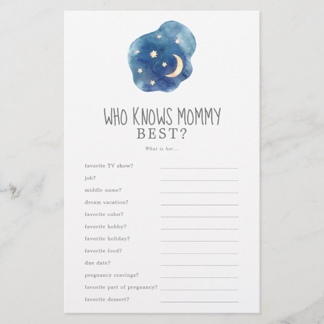 Moon and Stars, die Mommy Best Trivia Game kennen Flyer (Vorne)