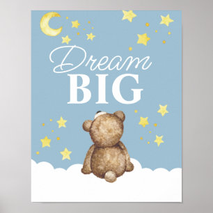 Moon and Stars Dream Big Teddy Bear Kinderzimmer Poster