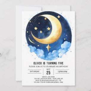 Moon and Stars Galaxy Adventure Birthday Einladung