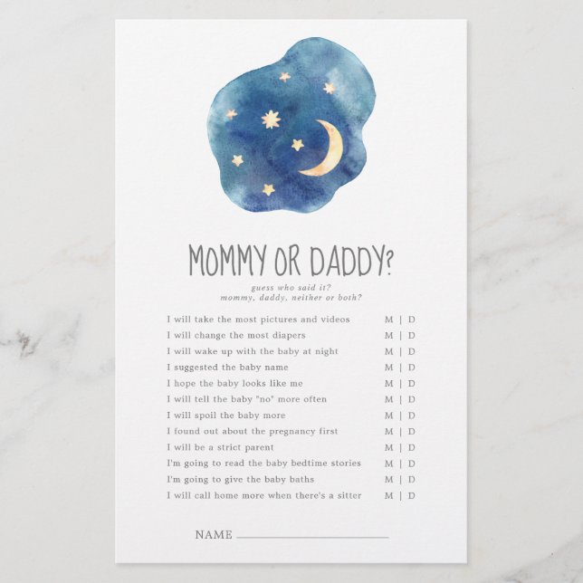 Moon and Stars Gender Neutral Mommy oder Daddy Gam (Vorderseite)