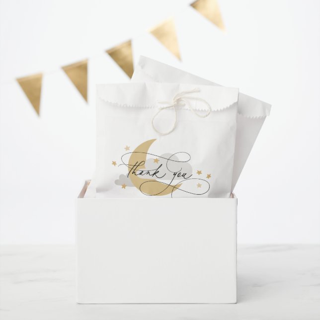 Moon and Stars Gray Script Baby Dusche Vielen Dank Geschenktütchen (Party)