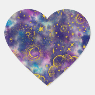 "Moon and Stars" Heart Sticker (Gold-Etc)