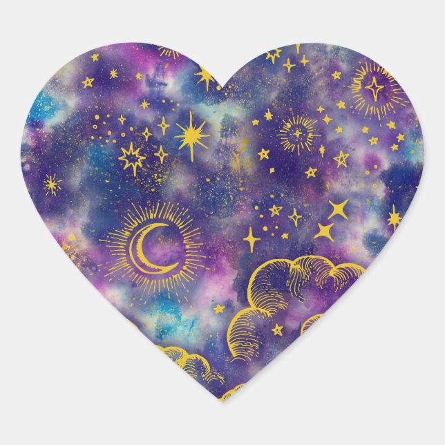 "Moon and Stars" Heart Sticker (Gold-Etc) (Vorderseite)