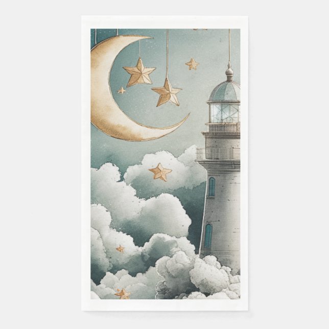 Moon and Stars Lighthouse Gasttuch Napkins Serviette (Vorderseite)