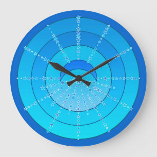 Moon and Stars Mandala - Blue and Aqua Große Wanduhr