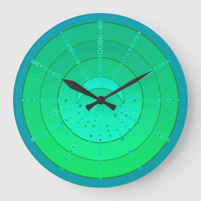 Moon and Stars Mandala - Smarald Green Große Wanduhr (Vorderseite)