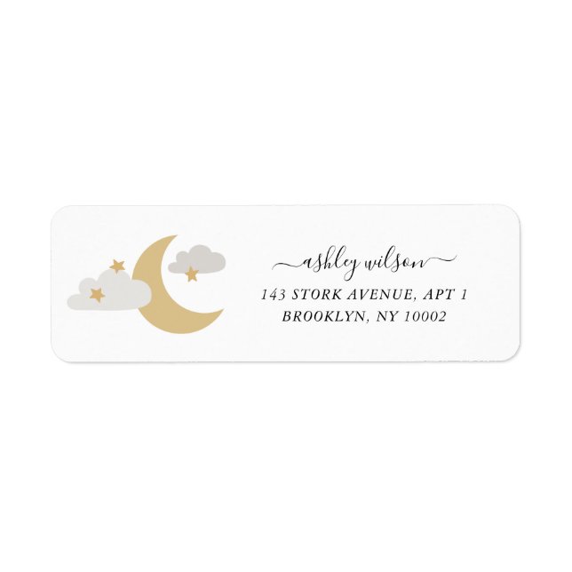 Moon and Stars Modern Script Gold und Grau Label (Vorne)