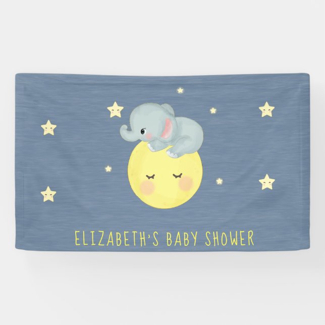 Moon and Stars Niedlich Elephant Baby Boy Dusche Banner (Horizontal)