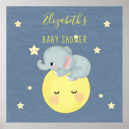 Moon and Stars Niedlich Elephant Baby Boy Dusche Poster