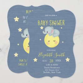 Moon and Stars Niedlich Elephant Blue Baby Boy Dus Einladung