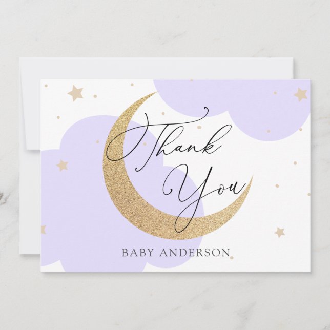 Moon and Stars Purple Baby Shower Thank You Dankeskarte (Vorderseite)