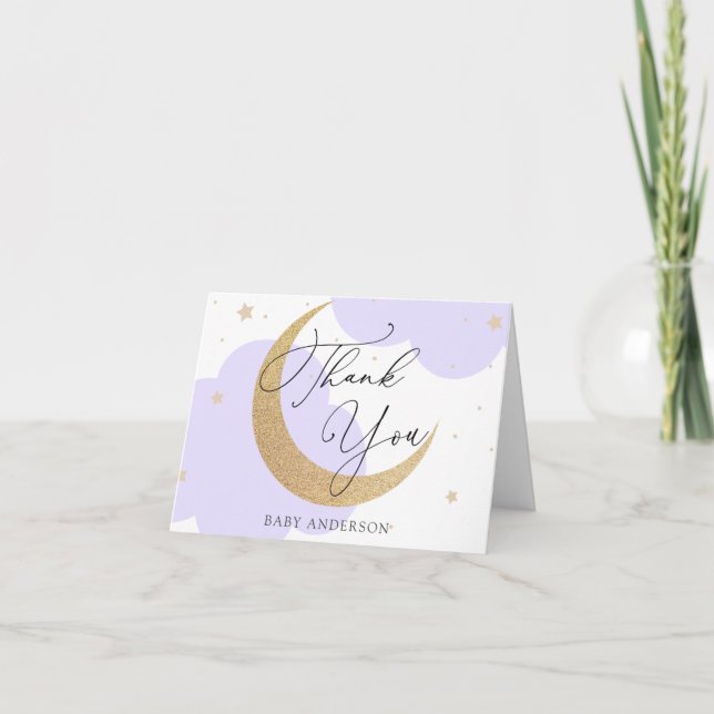 Moon and Stars Purple Baby Shower Thank You Dankeskarte (Vorderseite)