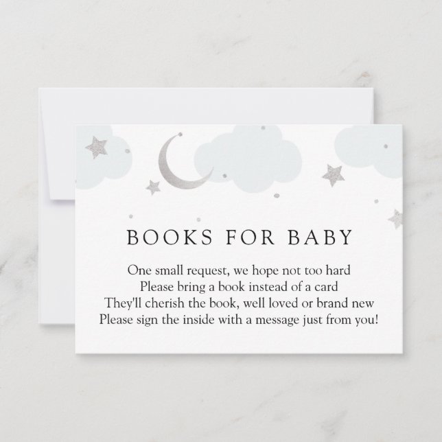 Moon and Stars Silver Books for Baby insert card RSVP Karte (Vorderseite)