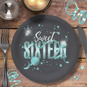 Moon and Stars Sweet 16 Aquamarin/Blk ID788 Pappteller