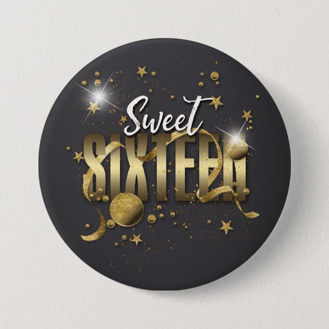 Moon and Stars Sweet 16 Gold/Blk ID788 Button (Vorderseite)