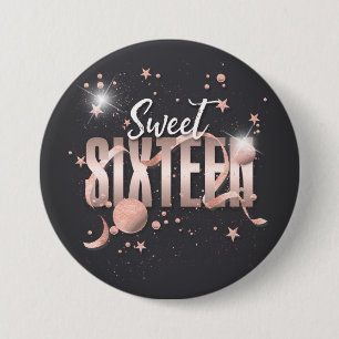 Moon and Stars Sweet 16 Rose Gold/Blk ID788 Button