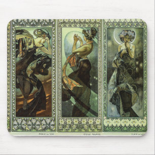 Moon and Stars von Alphonse Mucha Mousepad