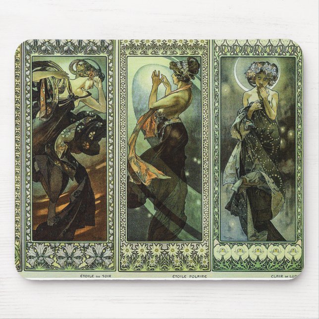 Moon and Stars von Alphonse Mucha Mousepad (Vorne)