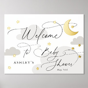 Moon and Stars Wolken Grau Welcome Baby Dusche Foliendrucke