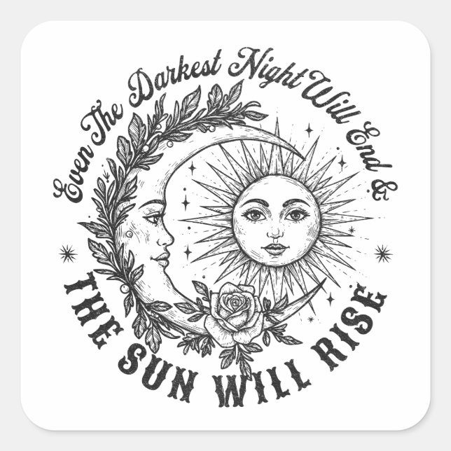 Moon and Sun Face Line Art T - Shirt - Celestial S Quadratischer Aufkleber (Vorderseite)