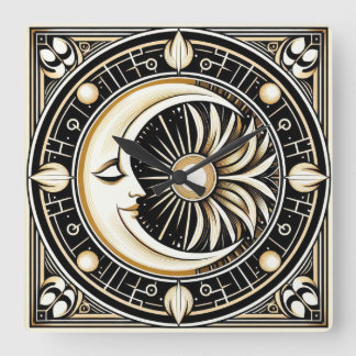 Moon and Sun motif AI Wall Clock Quadratische Wanduhr