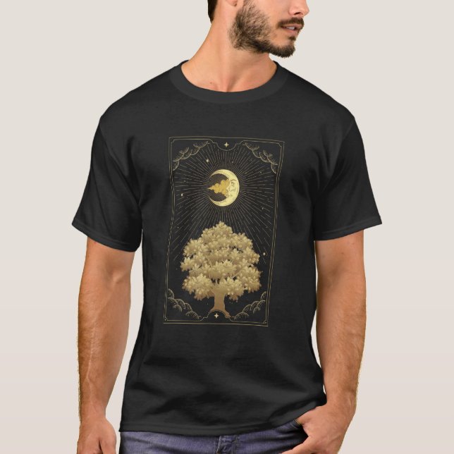 Moon and Tree Witchy Tarot Card Ästhetik T-Shirt (Vorderseite)