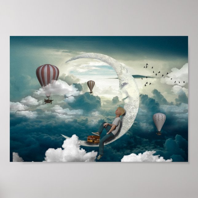 Moon Art Boy on Moon Artwork Fantasy Poster (Vorne)