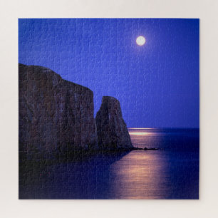 Moon bei Dämmerung Perce Rock Gaspe Coast Quebec Puzzle