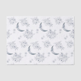 Moon & Botanisches Kunstmuster Blau-Grau Seidenpapier