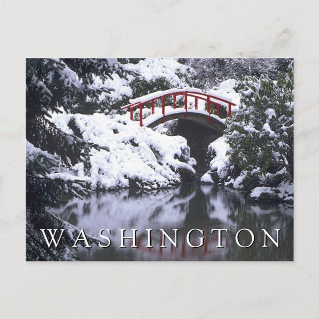 Moon Bridge & Pond im Winter | Happy Birthday Postkarte (Vorderseite)