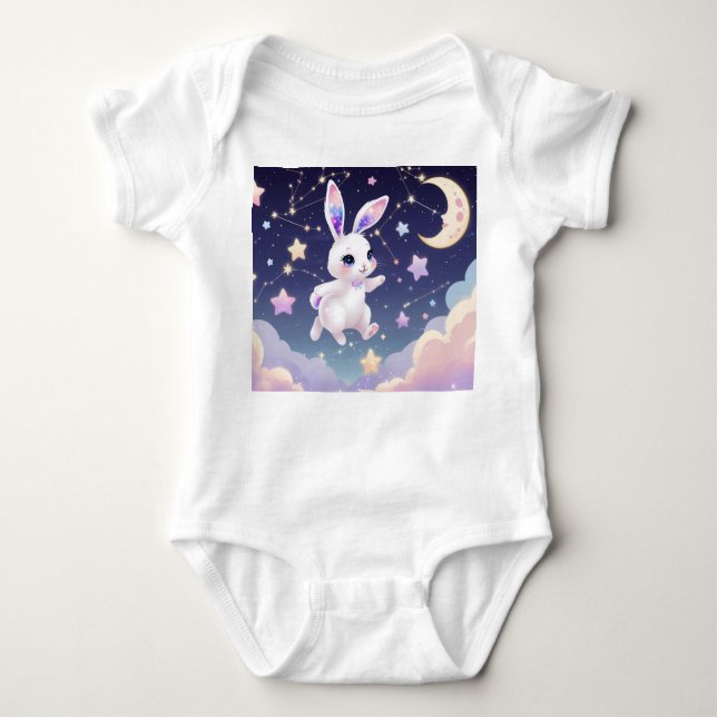 Moon Bunny Baby Bodysuit – Pastel Celestial Rabbit Strampler (Vorderseite)