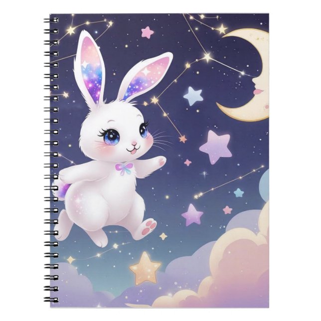 Moon Bunny Journal – Celestial Dream Rabbit Kawaii Notizblock (Vorderseite)