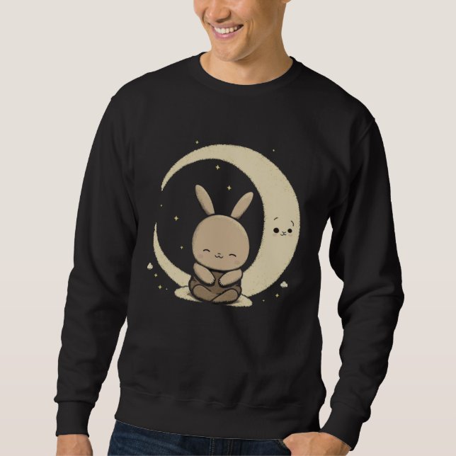 Moon Bunny Rabbit Sitting In Crescent Moon Easter  Sweatshirt (Vorderseite)