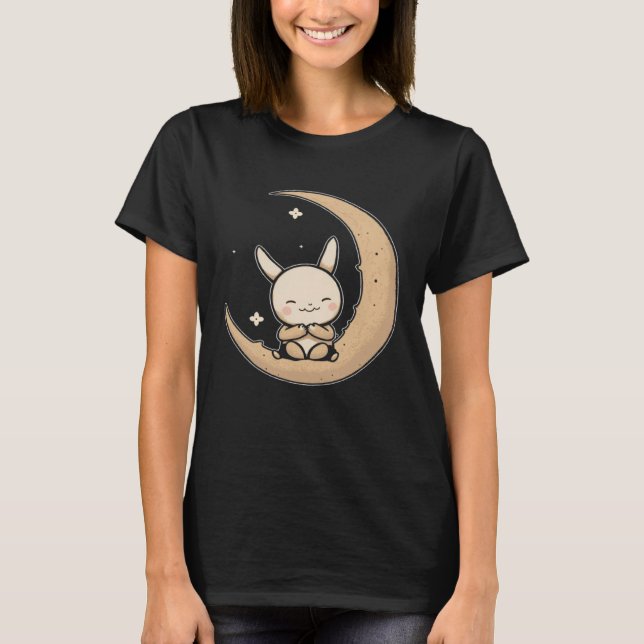 Moon Bunny Rabbit Sitting In Crescent Moon Easter T-Shirt (Vorderseite)