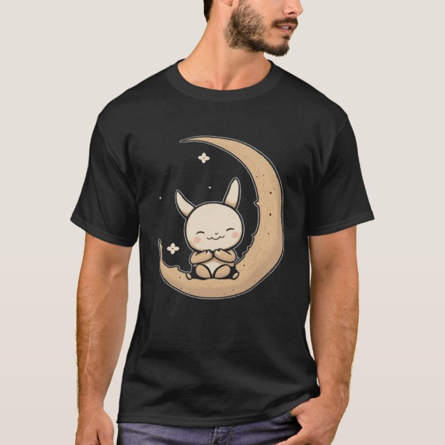 Moon Bunny Rabbit Sitting In Crescent Moon Easter T-Shirt (Vorderseite)