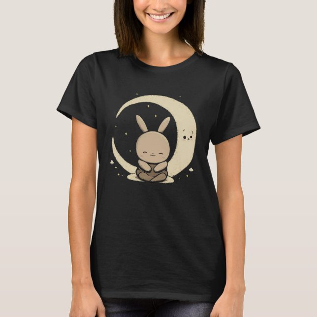 Moon Bunny Rabbit Sitting In Crescent Moon Easter  T-Shirt (Vorderseite)