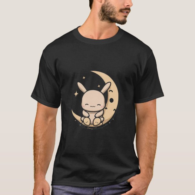 Moon Bunny Rabbit sitzend in Crescent Moon Oster T-Shirt (Vorderseite)