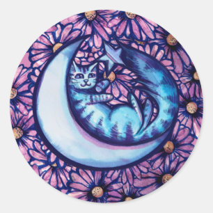 Moon Cat Blume daisy Mooncat Art Kitty Cats Moon Runder Aufkleber