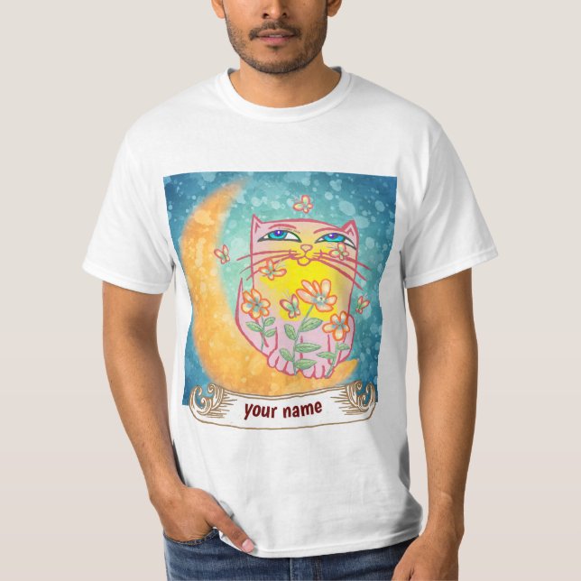 Moon Cat Blume T-Shirt (Vorderseite)