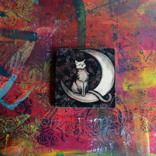 Moon Cat Moonchild Blume Katzen Steinuntersetzer