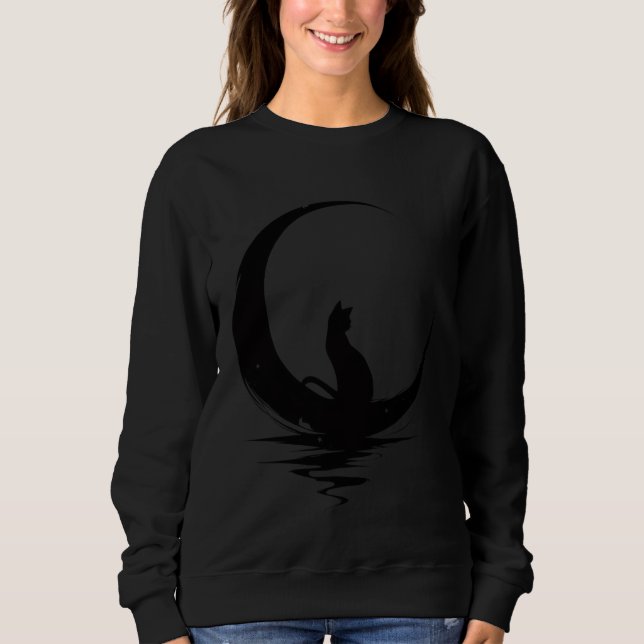 Moon Cat T-Shirt – Witchy Celestial Black Cat Grap Sweatshirt (Vorderseite)