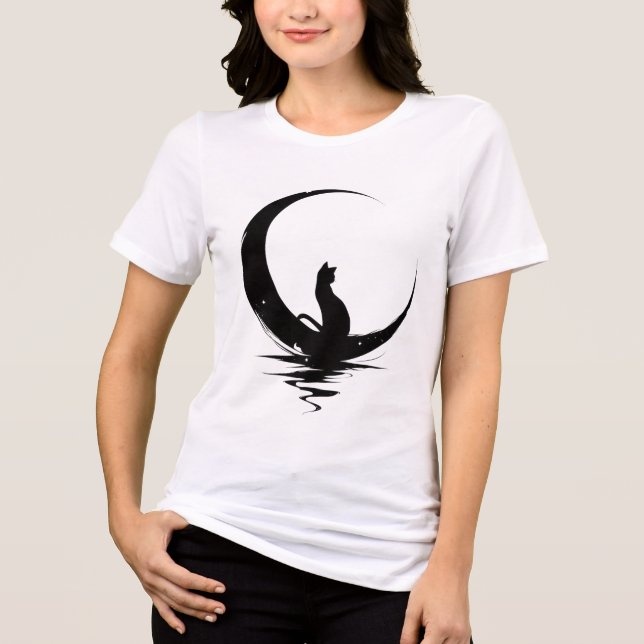 Moon Cat T-Shirt – Witchy Celestial Black Cat Grap Tri-Blend Shirt (Vorderseite)