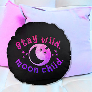 Moon Child Bleibe Wild Pink Black Stars Galaxy Rundes Kissen
