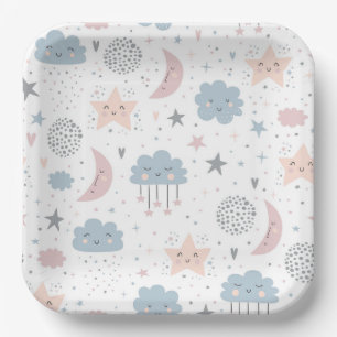 Moon Clouds Babydusche Pappteller