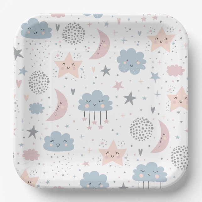 Moon Clouds Babydusche Pappteller (Vorderseite)