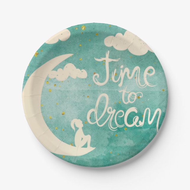 Moon Clouds Inspirierend Dream Quote Pappteller (Vorderseite)